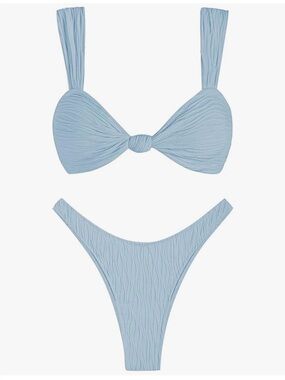 Zaful Light Blue Textured Knot Bikini Set